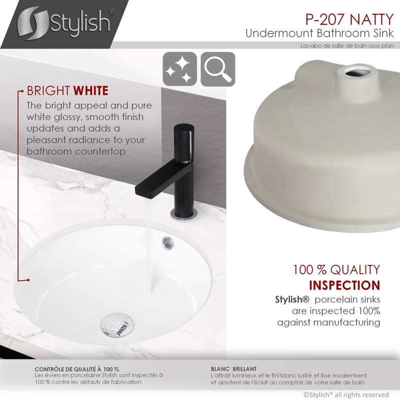 Natty 16" Round White Ceramic Undermount Bathroom Sink