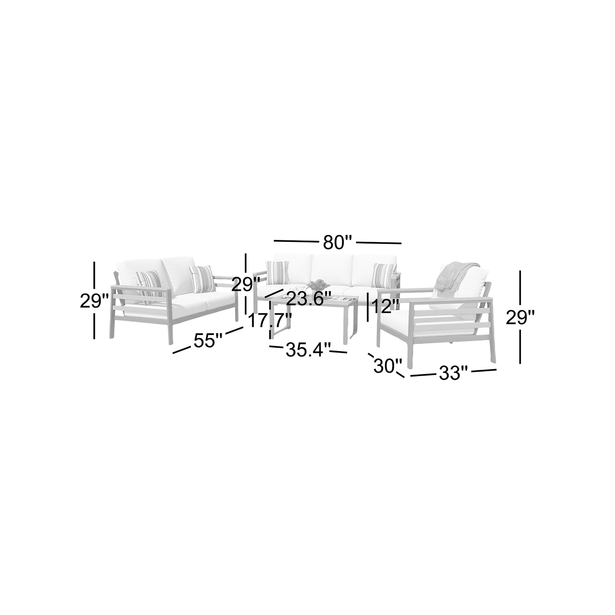 Townsend 4 Piece Sofa Seating Group with Sunbrella Cushions, Sunbrella Canvas Natural
