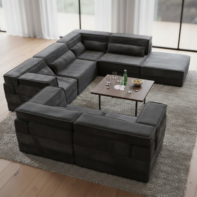 Canapé convertible modulaire avec coussins amovibles, Gris foncé