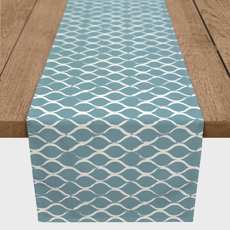 Chemin de table géométrique Mcintosh, L 90 po x l 16 po, Bleu, Pétoncles de l'océan