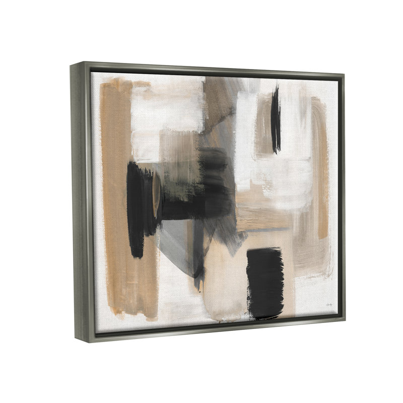 Collage brun clair et noir, Cadre flottant gris lustré, H 17 po x l 21 po x P 1,7 po
