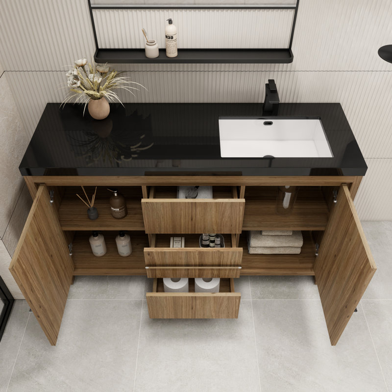 Ensemble de meuble-lavabo simple 60 po Enderlin, Chêne naturel