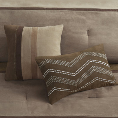 7 Piece Comforter In Brown Faux Suede - King Size For Bedroom Decor With 2 Square & 1 Pillows