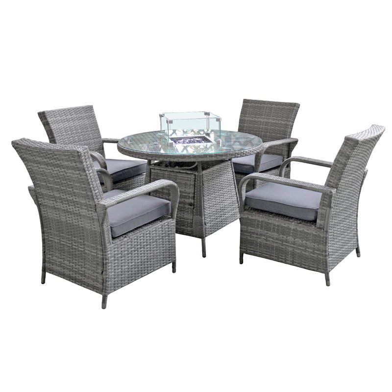 Windsor Firepit Dining Set in Mixed Gray, 5