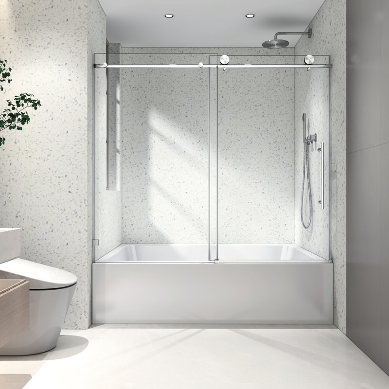 Porte de douche en nickel brossé 6063 - avec nettoyage nano, fermeture en douceur, verre trempé, poulies en acier inoxydable 304 de 70 mm dans une fixe et décalée, facile à nettoyer, pour le bain