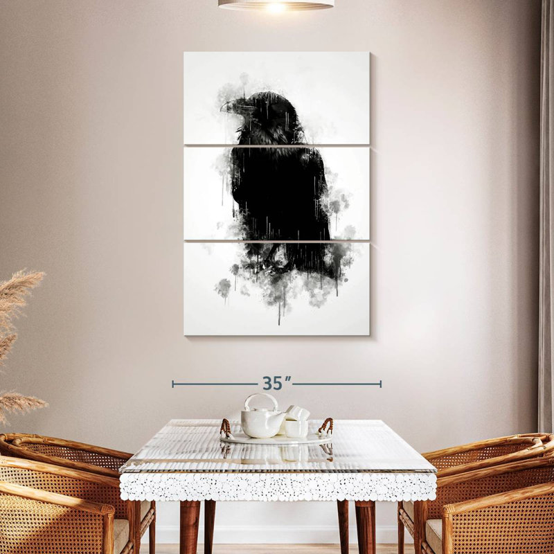 Corbeau Brampt en noir et blanc, H 50 po x l 32 po