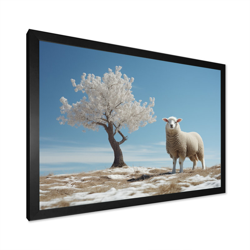 Sheep Minimalist Solitude - impression, H 12 po x l 20 po x P 1 po, Cadre simple noir