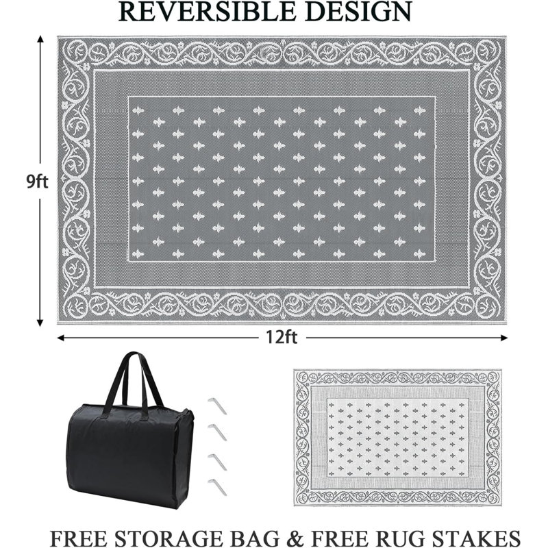 Outdoor Rug, Rectangle 9' x 12', Gray