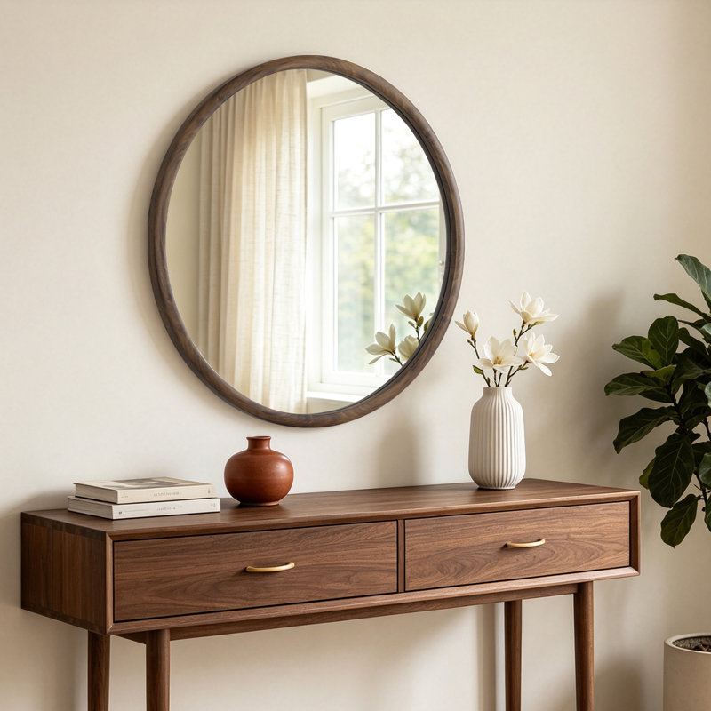 Miroir rond brun pour cadre mural, 36"