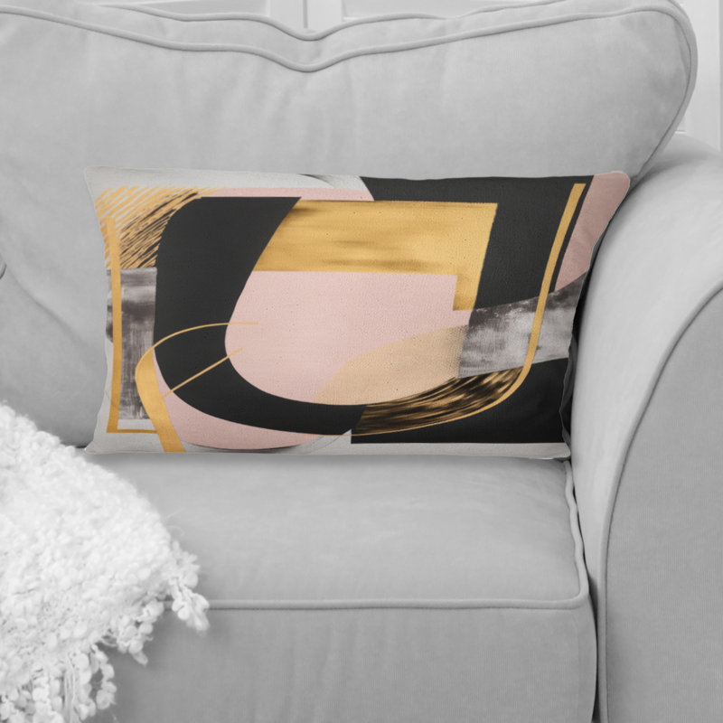 Coussin décoratif rose et doré Art Deco I - Abstract