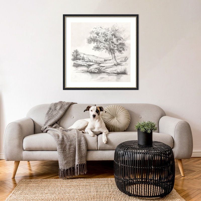 «Shadow Tree Beside Quiet Stream» par Luna Mavis, impression sur bois encadrée