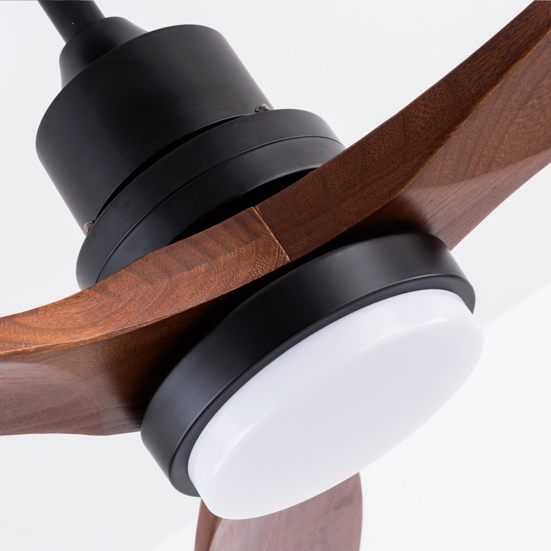 Hot Sales 72 Inch Modern Black Ceiling Fan With Light 3 Solid Wood Blades Remote Control Reversible DC Motor With Dimmable LED