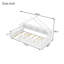 Lit simple au sol avec lumière, tablettes de rangement et forme de toit-108238597-108238596