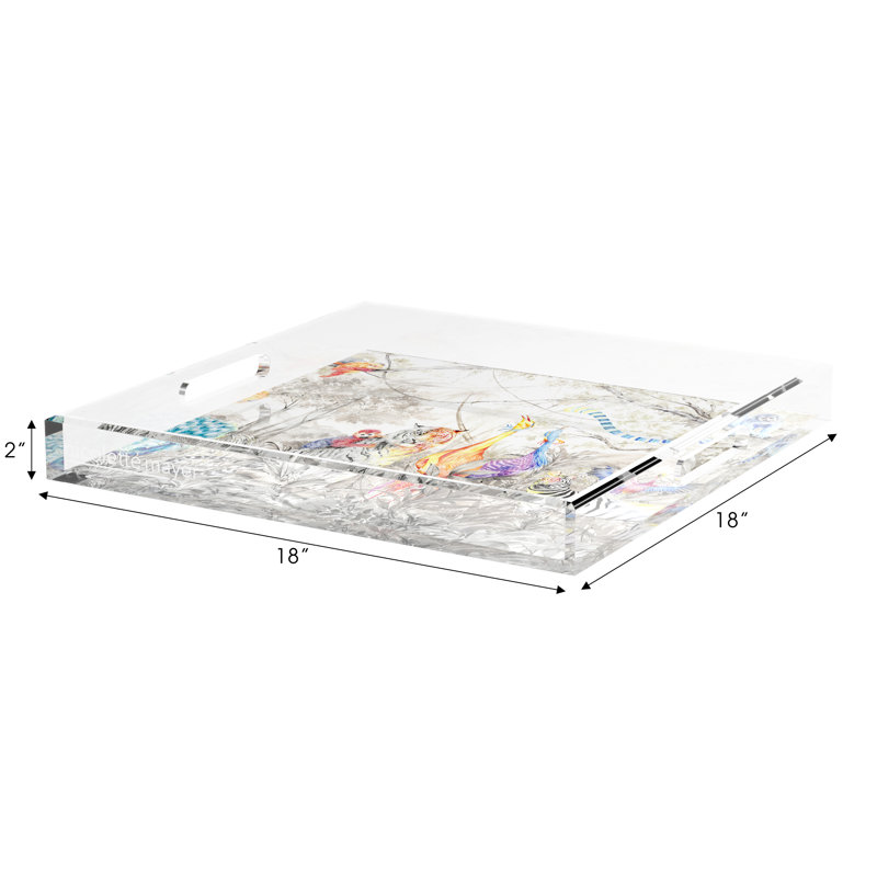 Arcadia Tiger And Zebra Scene Acrylic Square Decorative Tray, 2" H x 18" W x 18" W