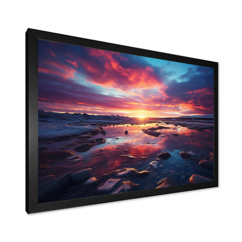" Sunset Celestial Symphony I ", 30" H x 40" W x 1.5" D, Black Picture Framed