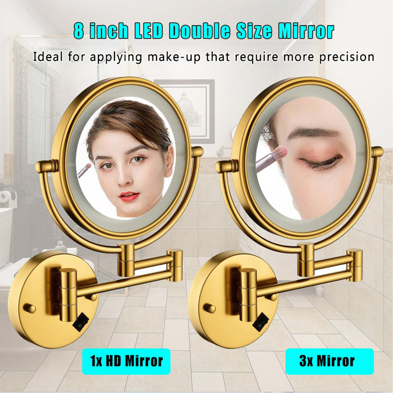 Miroir de maquillage mural polyvalent avec éclairage réglable et options de grossissement multiples pour des routines de beauté améliorées