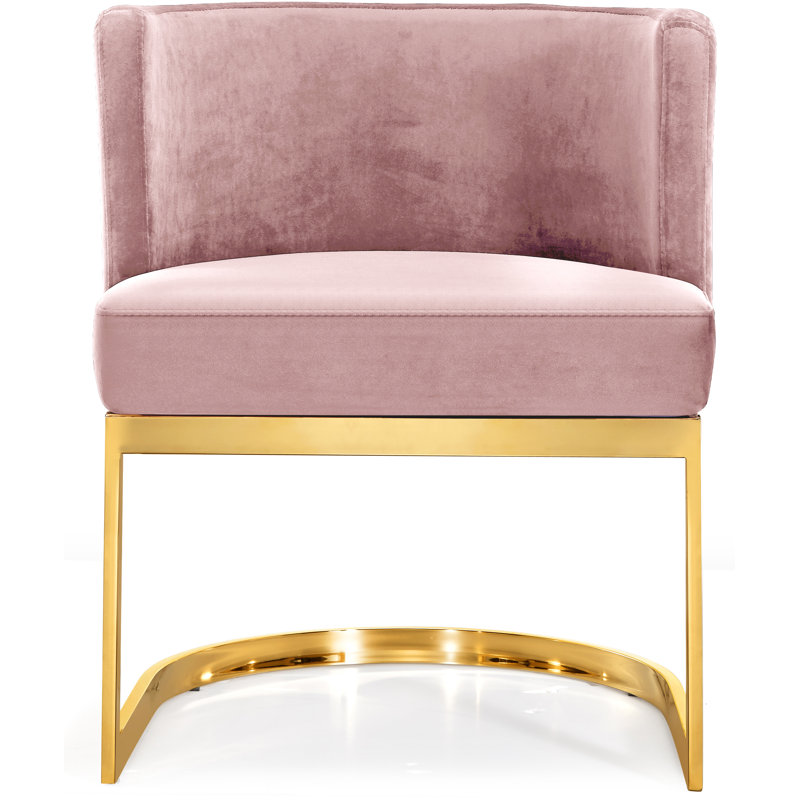 Fauteuil à oreilles Gianna Barnier, Velours rose, Doré