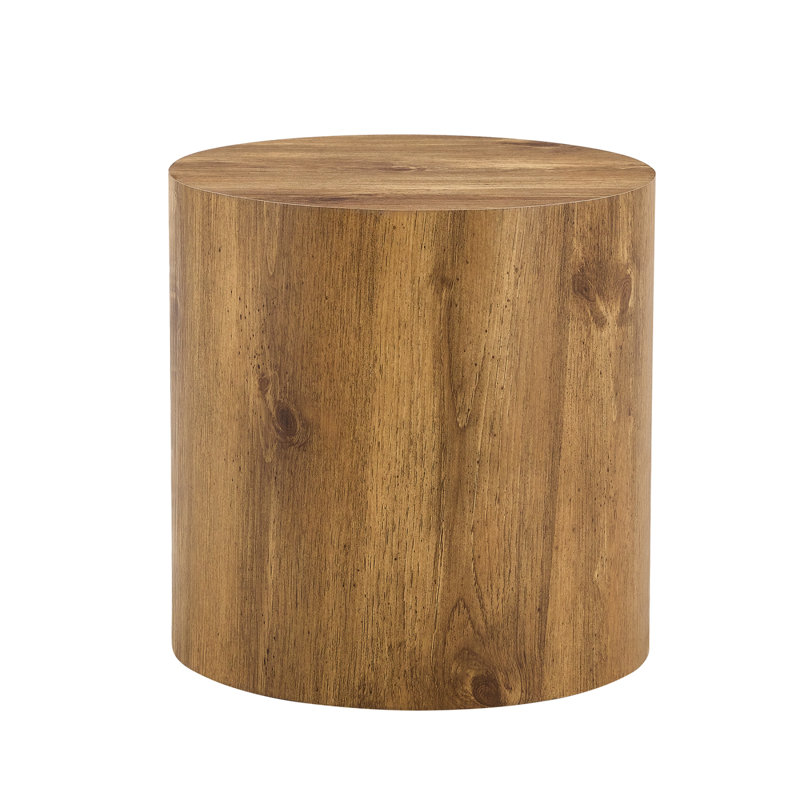 Modern Cylindrical Drum Accent Table Versatile Side Table with Anti-Slip Fee, 15.7" H x 15.7" L x 15.7" W, Brown Wood