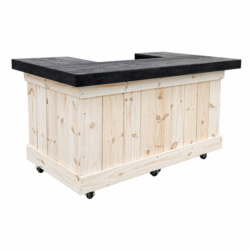5ft U-shaped Bartender Station Bar With 2 Shelves And Stained Wood Finish