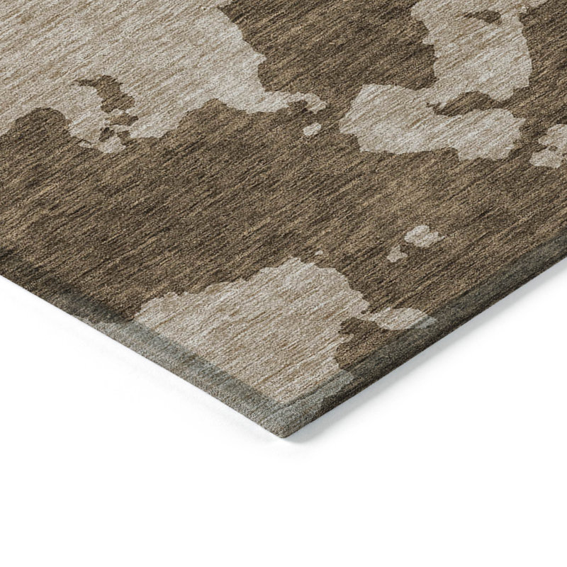 Tapis intérieur lavable abstrait 3 pi x 5 pi brun