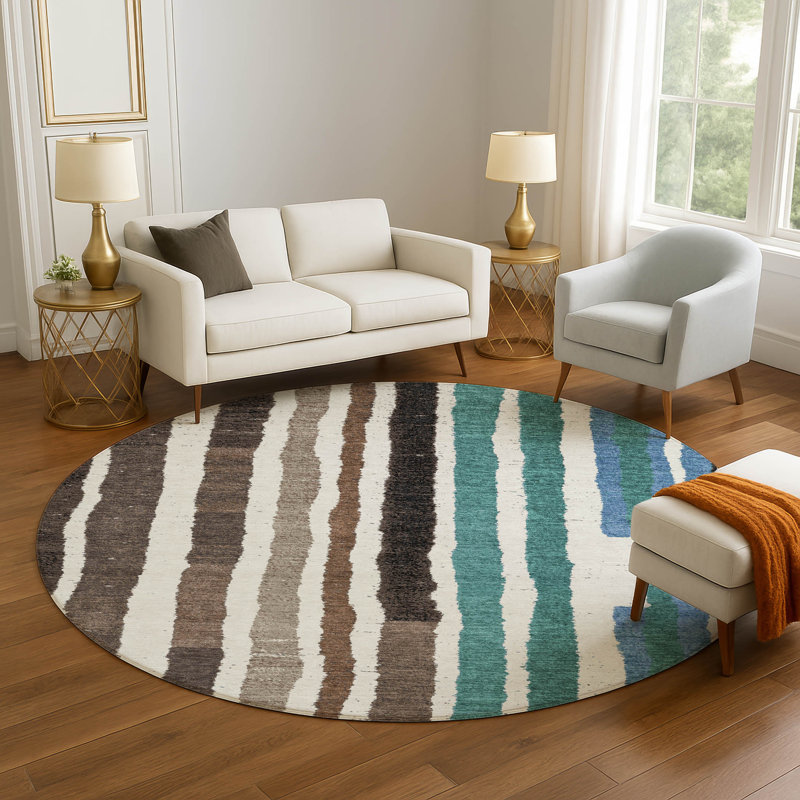 Premium Machine Washable Kemmer AMF1961 Stripes Rug, Round 8'