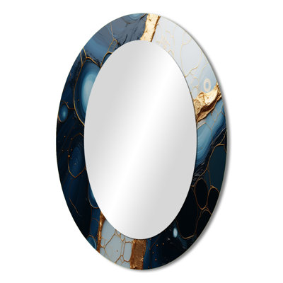 Gold And Blue Marble Essence Magic II - Gold Modern Oval Wall Mirror
