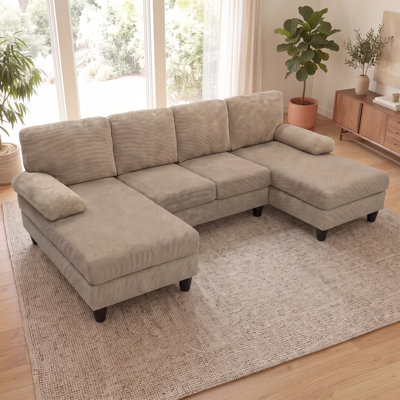 Comfortable Dual Chaise U-Shaped Sofa with Padded Armrests, Deep Seat, 5-Inch High Legs for Living Room