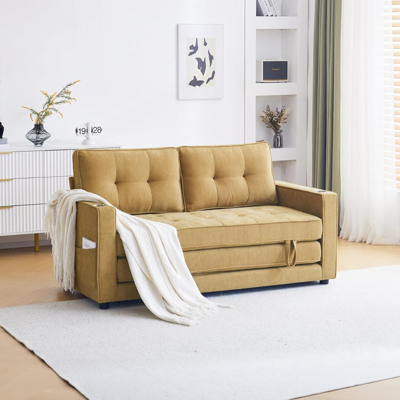 Deymi 64.2" Sleeper Sofa sofa bed, Yellow Chenille