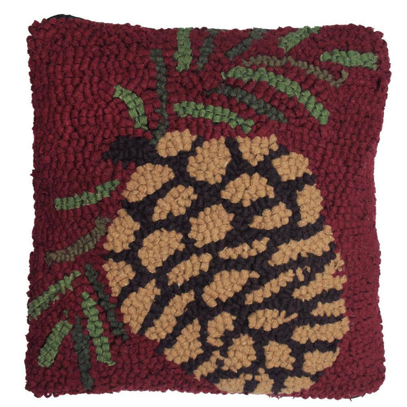 Pinecone Hooked Pillow 14X14