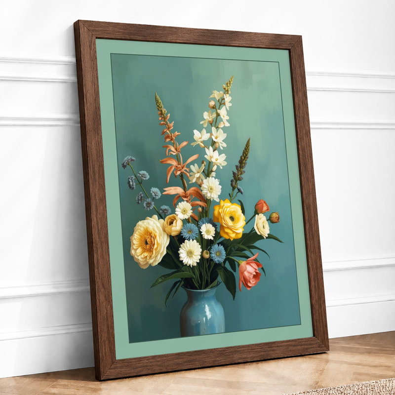 Blooms in Pale Blue Botanical - Framed Print, A3 - 42.0 x 29.7 cm, Walnut