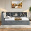 Lit de jour avec lit gigogne, tablettes de rangement, tête de lit tapissier et panneau de rangement rotatif-1221130032-1221130039