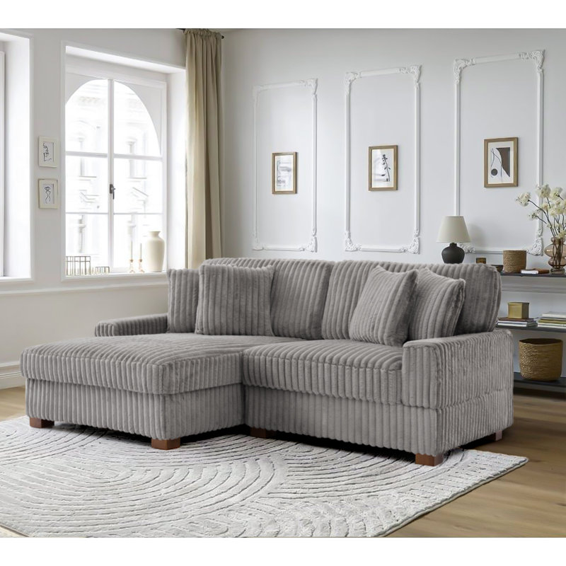 2 Seater Sofa & Chaise, Light Grey Polyester/Foam Padding