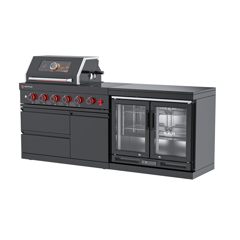 Barbecue d'extérieur en acier inoxydable 304 de 4 pièces Pi. Réfrigérateur, Liquid Propane, Black