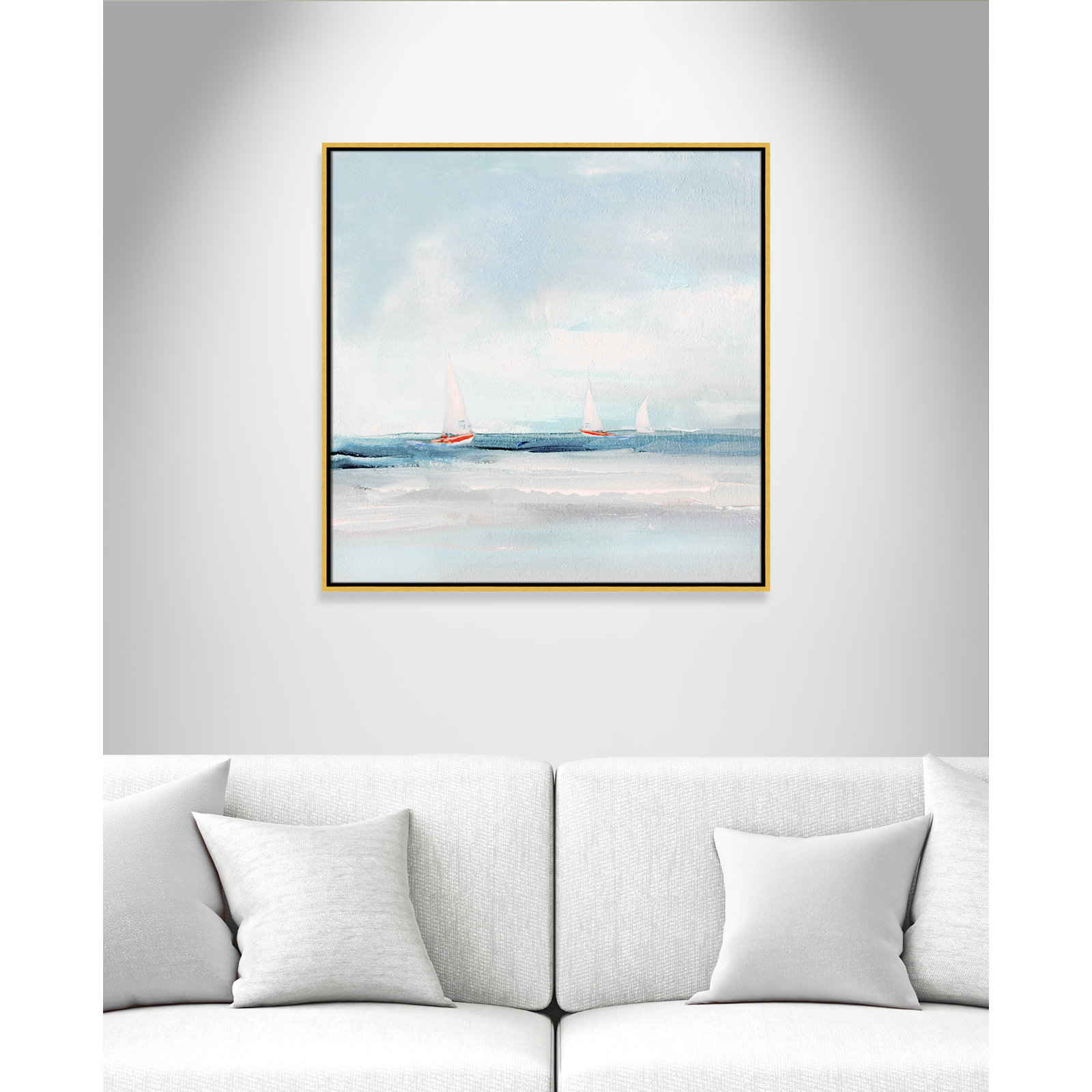 Charter "Caribbean Sail" Painting by Sally Swatland, 31.5" H x 31.5" W x 2" D, Gold