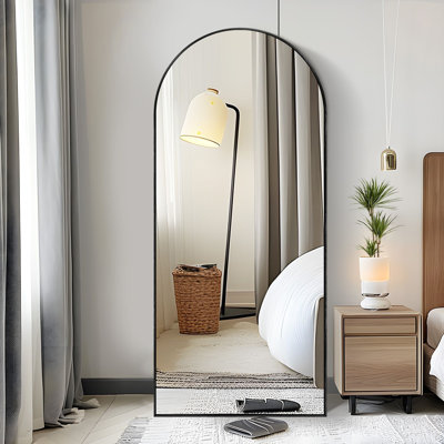 Arched Full Length Mirror with Stand, Aluminum Alloy Frame Floor Full Body Mirror