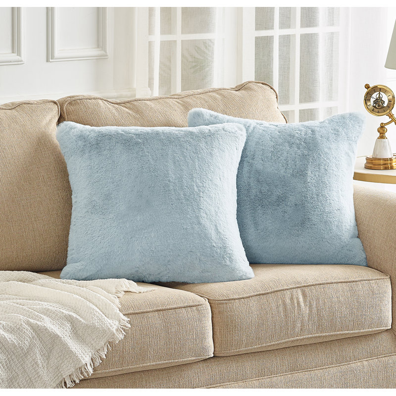 Housse de coussin lourd en fausse fourrure, H 20 pi x l 20 pi, Bleu vaporeux