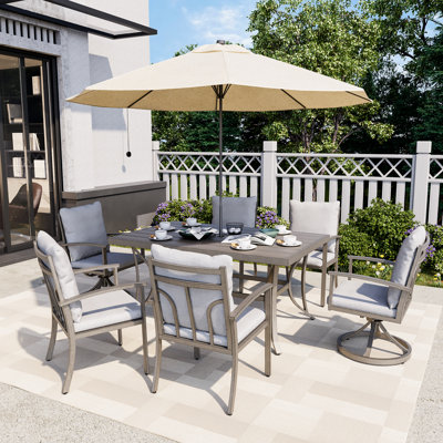 Mongeon Patio Dining Set Umbrella Hole Included Rectangular Table with Cushions Included