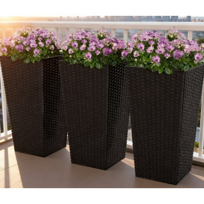 Pots à plantes, grandes jardinières pour plantes d'intérieur et d'extérieur, ensemble de 3, pots à fleurs coniques avec trous de drainage, pour l'intérieur et l'extérieur