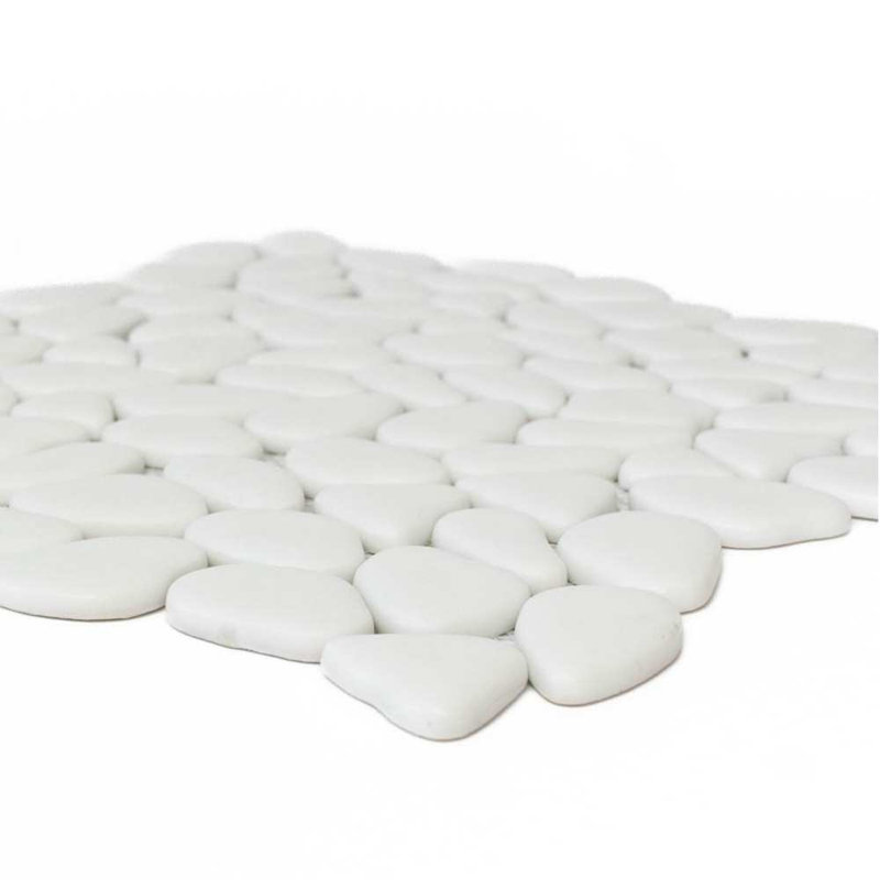 Huron Glass Pebbles Mosaic Tile, White