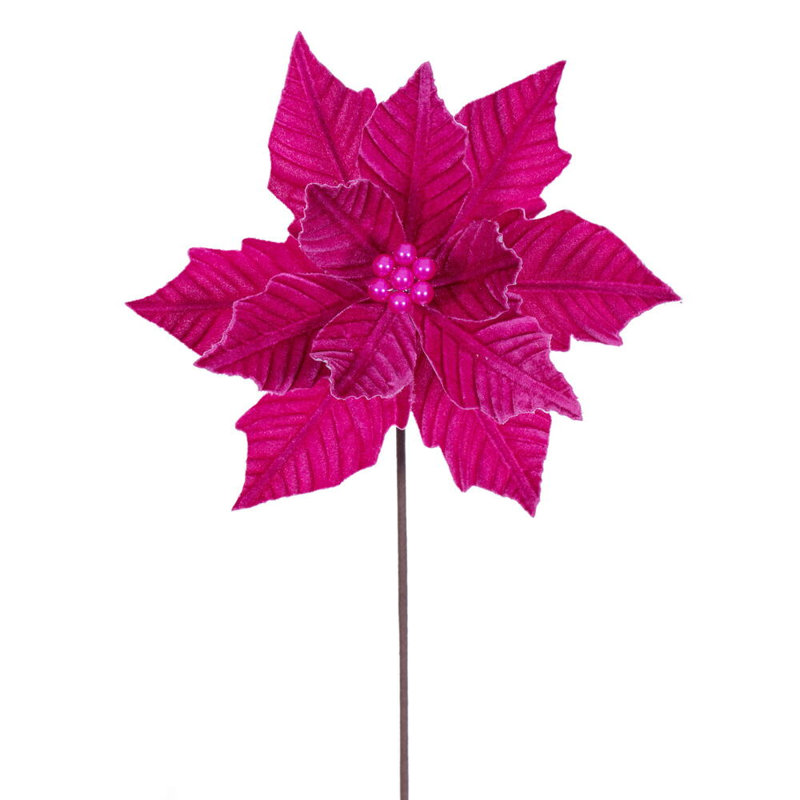 Tige de poinsettia en velours vert minuit 12 po x 20 po Il comprend quatre pièces par sac., Rose