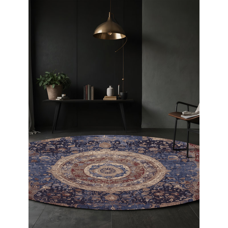 Machine Washable Black Area Rug, Round 8'