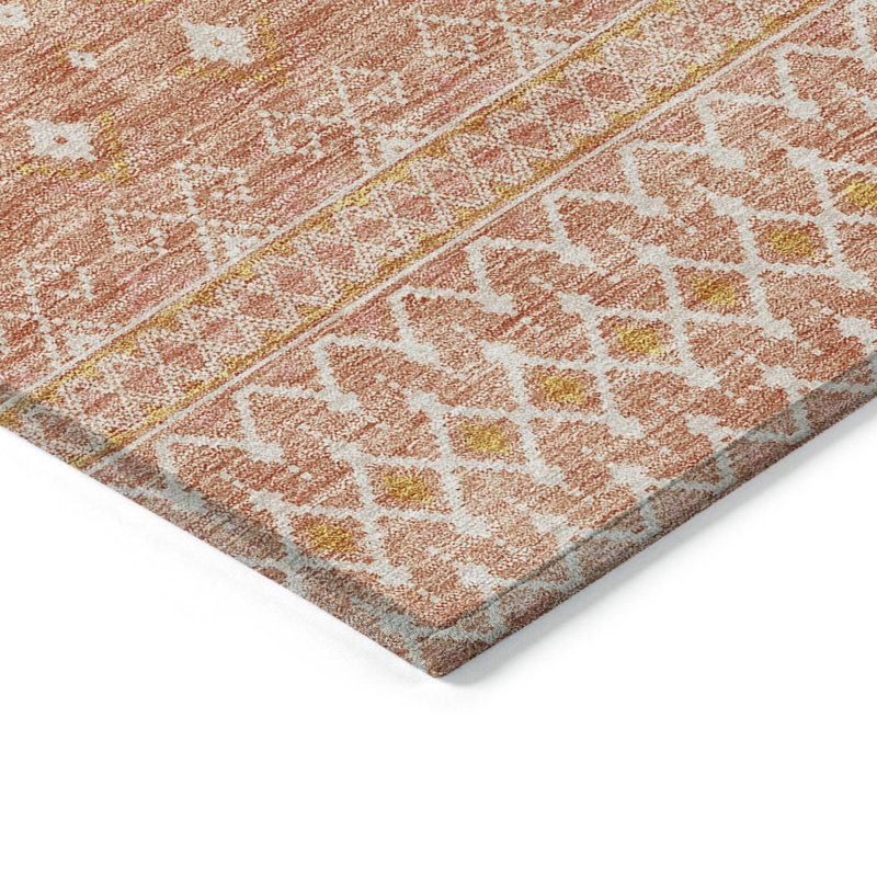 Tapis intérieur tribal lavable doré et ivoire 9 pi x 12 pi saumon