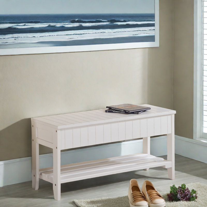 Banc de rangement en bois massif Dreyton, Blanc