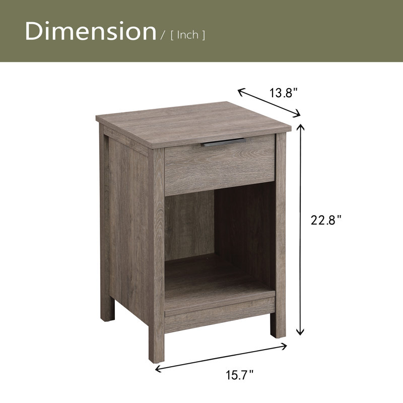 Table de chevet avec tiroir, table de bout à 3 niveaux avec tiroir de rangement et tablette, Gris rustique