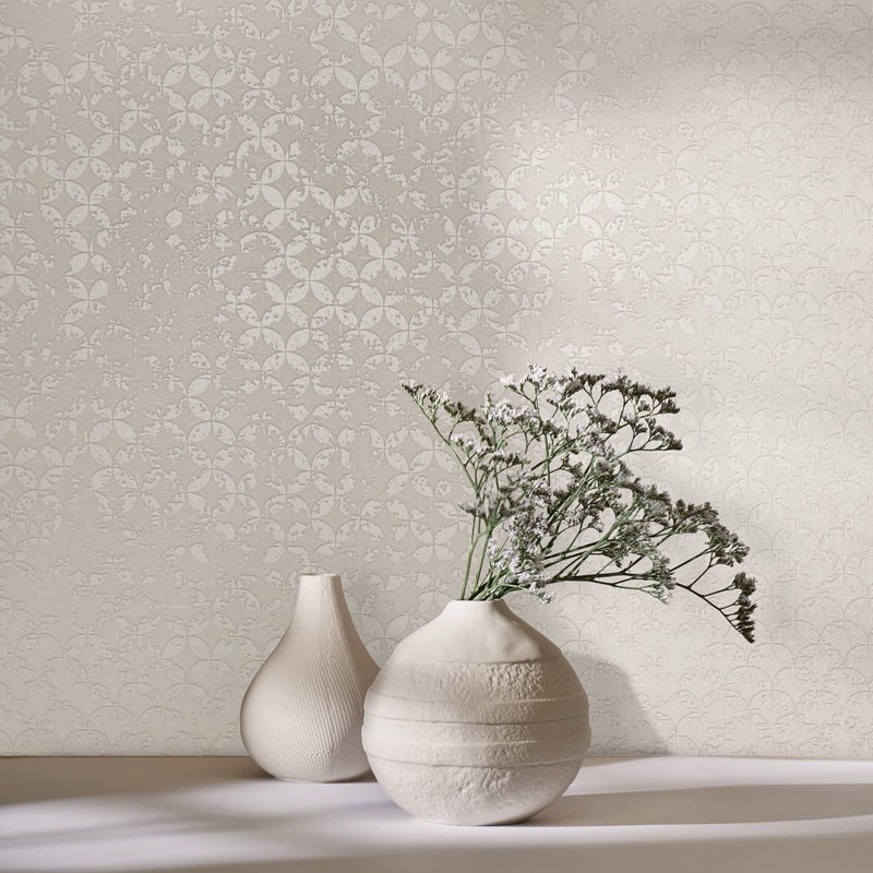 City Romance Collection Stippled Geometric Wallpaper Roll, Cream