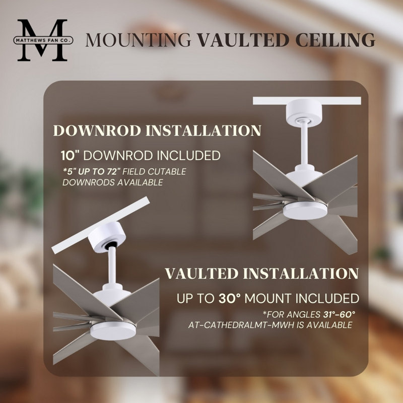 Ariella - Eight Blade Ceiling Fan - Brushed Brass Finish - Matte Black Blades, Matte White, Brushed Nickel