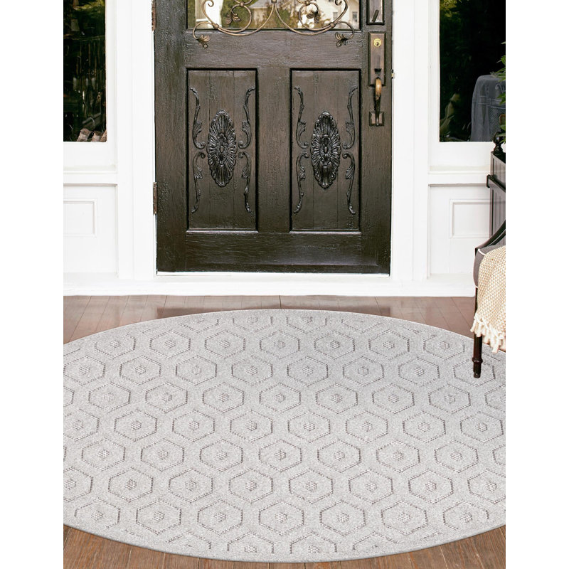 Tapis intérieur / extérieur gris Heckman, Rond 3 pi