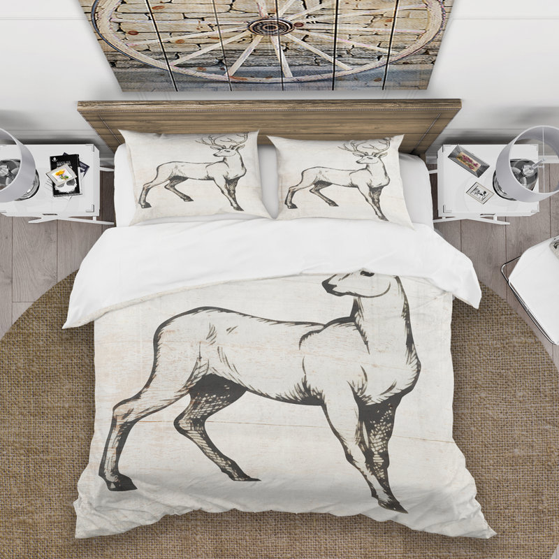 Reversible Duvet Cover Set, Full/Queen Duvet Cover + 2 Shams, White/Beige