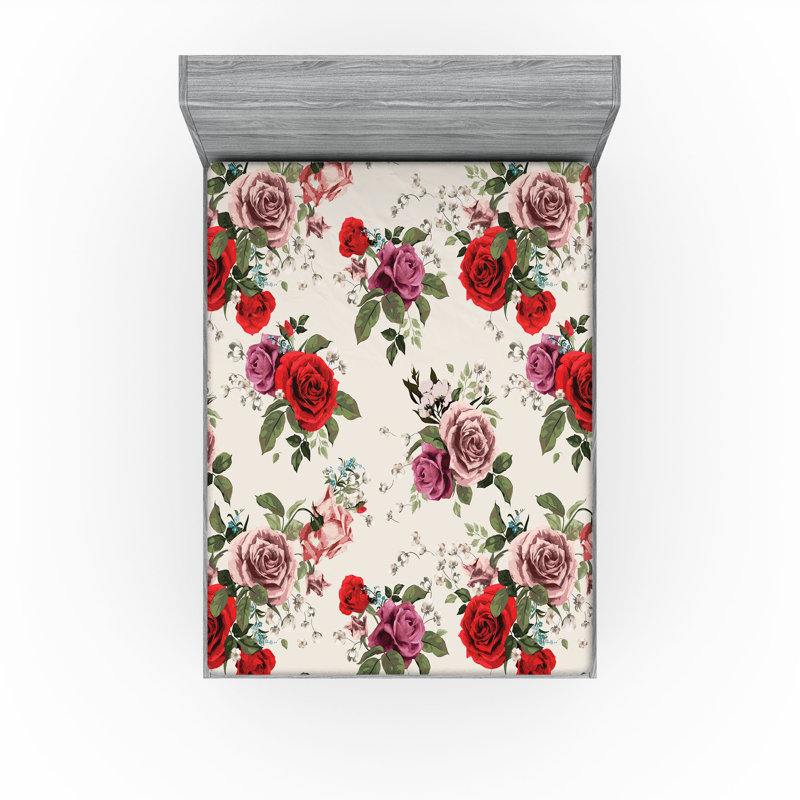 Ensemble de 2 draps-housses Ambesonne, Champagne, multicolore / floral, Drap-housse grand