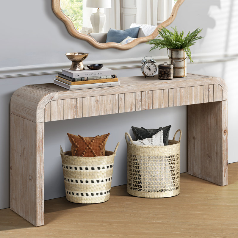 Console Farmhouse, table d'entrée avec deux tiroirs à poignées cachées, console pour l'intérieur